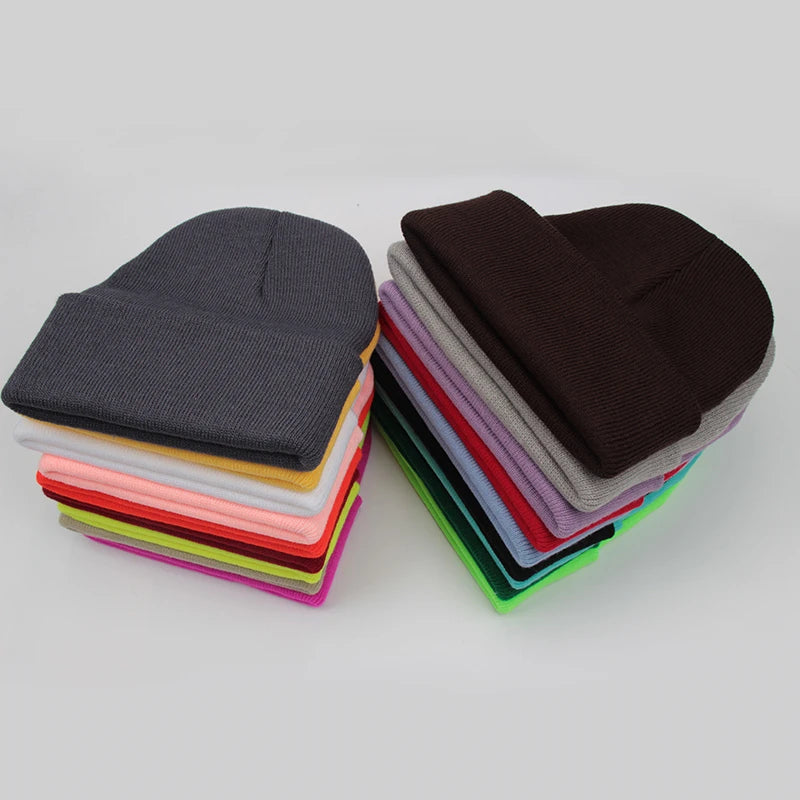 Solid Unisex Beanie Autumn Winter Wool Blends Soft Warm Knitted Cap 