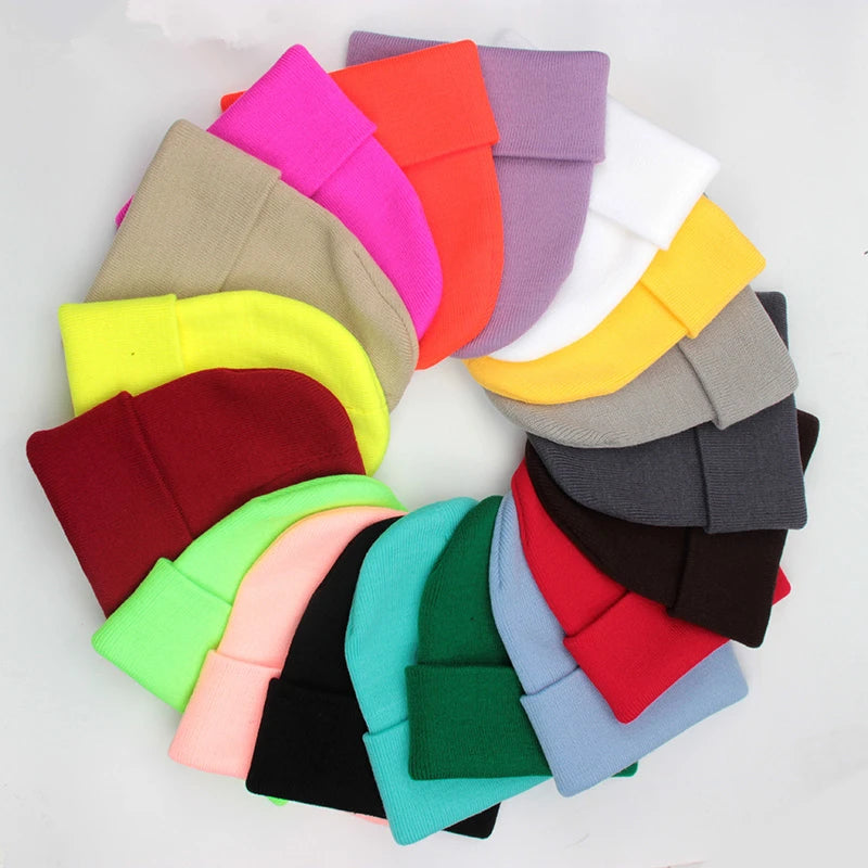 Solid Unisex Beanie Autumn Winter Wool Blends Soft Warm Knitted Cap 